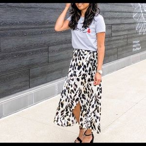 Leopard satin wrap skirt